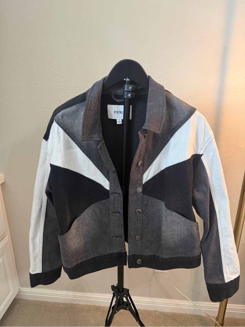 pistola Black, White & Gray Colorblock Denim Jacket
